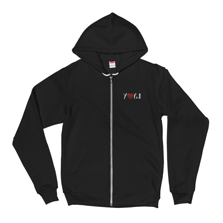 Zippered Hoodie Sweatshirt (Yoga - red heart/embroidered design/front only)