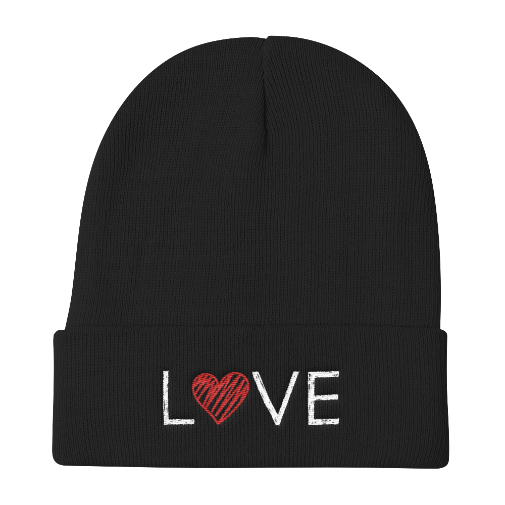 Knit Beanie (LOVE - red heart)