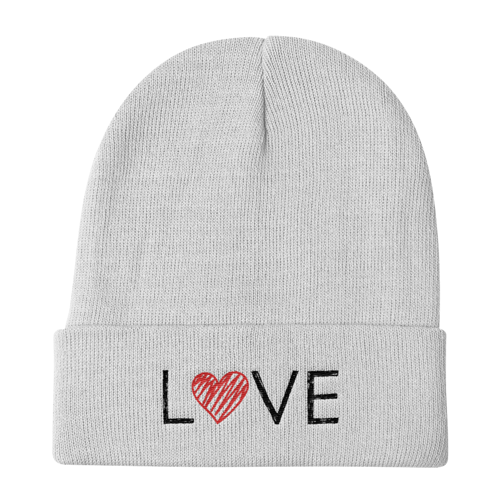 Knit Beanie (LOVE - red heart)