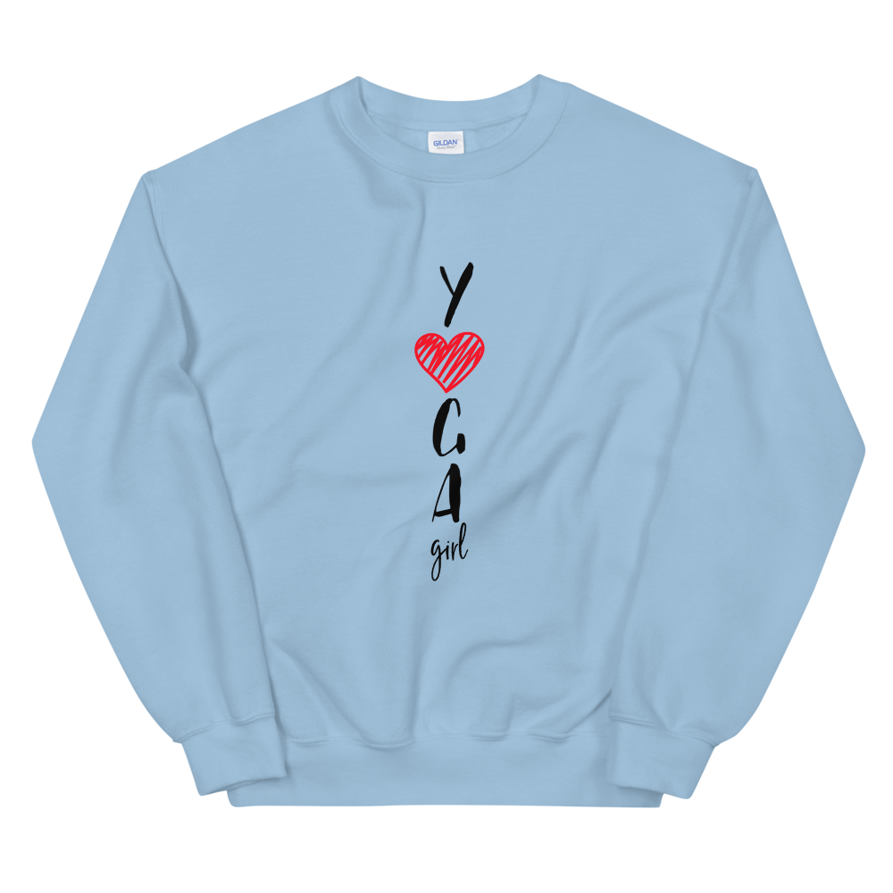 Unisex Heavy Blend Crewneck Sweatshirt (Yoga Girl - red heart)