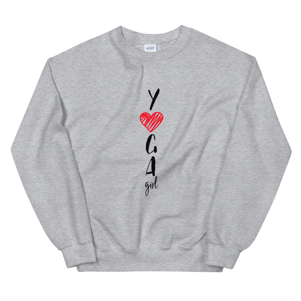 Unisex Heavy Blend Crewneck Sweatshirt (Yoga Girl - red heart)