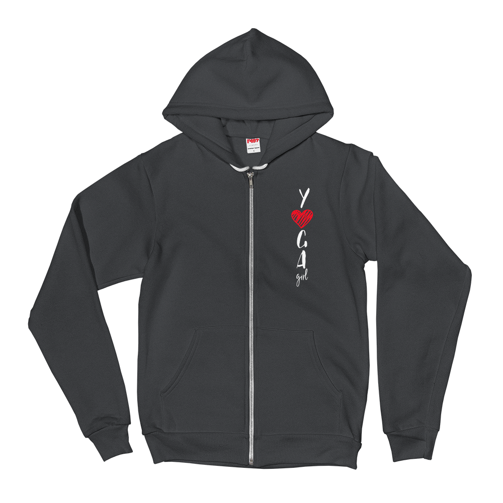 Zippered Hoodie Sweatshirt (YOGA Girl - red heart/printed design on FRONT and BACK)