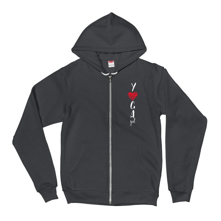 Zippered Hoodie Sweatshirt (YOGA Girl - red heart/printed design on FRONT and BACK)