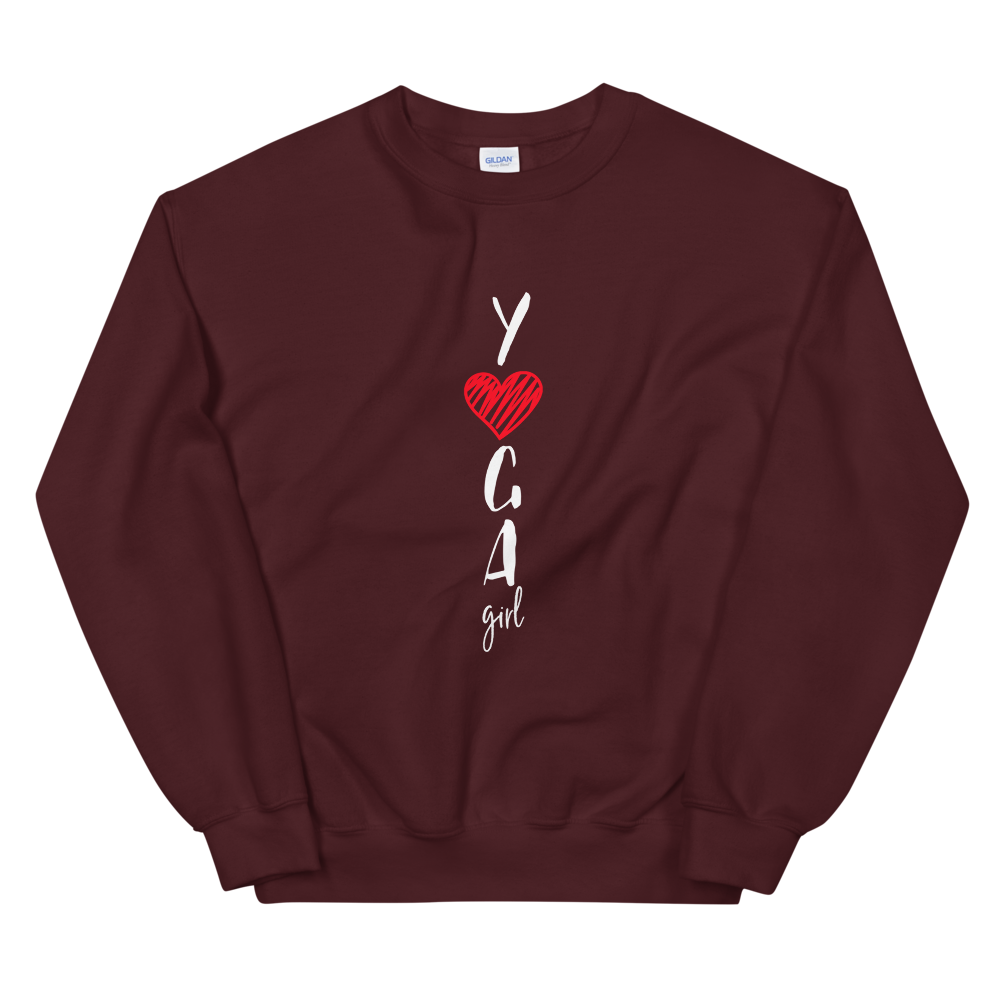 Unisex Heavy Blend Crewneck Sweatshirt (Yoga Girl - red heart)