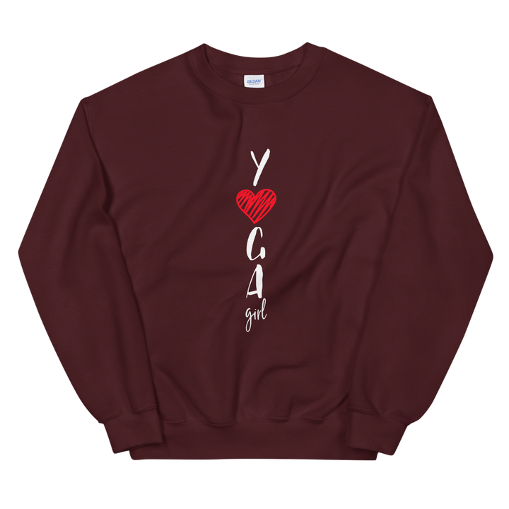 Unisex Heavy Blend Crewneck Sweatshirt (Yoga Girl - red heart)