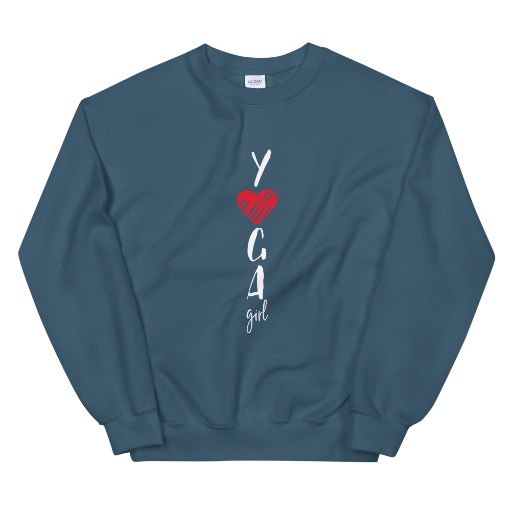 Unisex Heavy Blend Crewneck Sweatshirt (Yoga Girl - red heart)