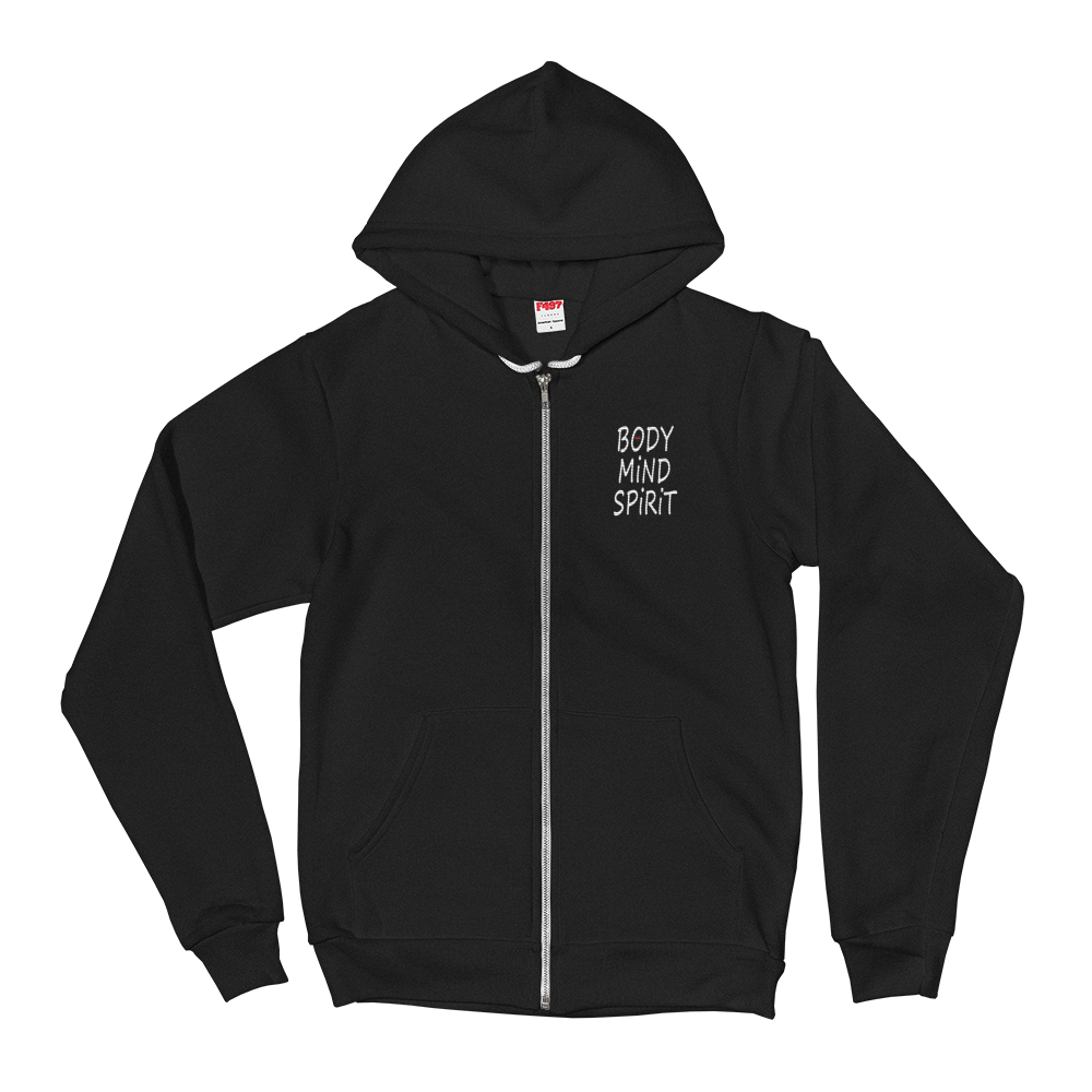 Zippered Hoodie Sweatshirt (Body/Mind/Spirit - embroidered design)