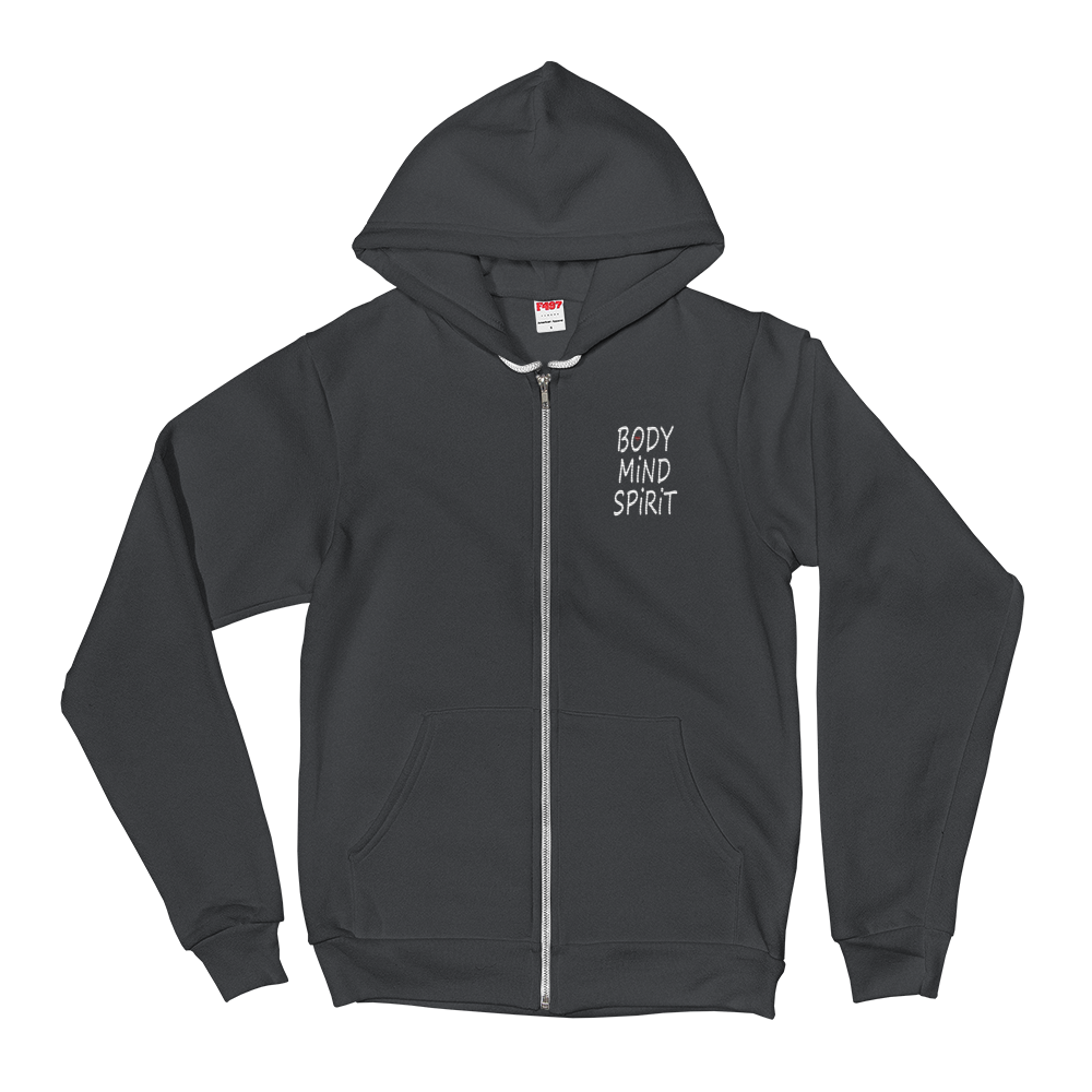 Zippered Hoodie Sweatshirt (Body/Mind/Spirit - embroidered design)