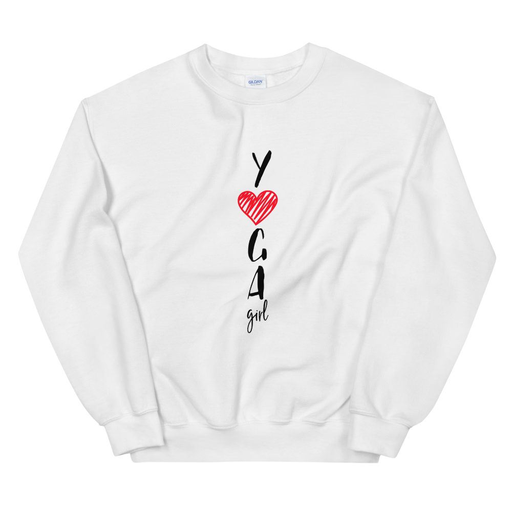 Unisex Heavy Blend Crewneck Sweatshirt (Yoga Girl - red heart)