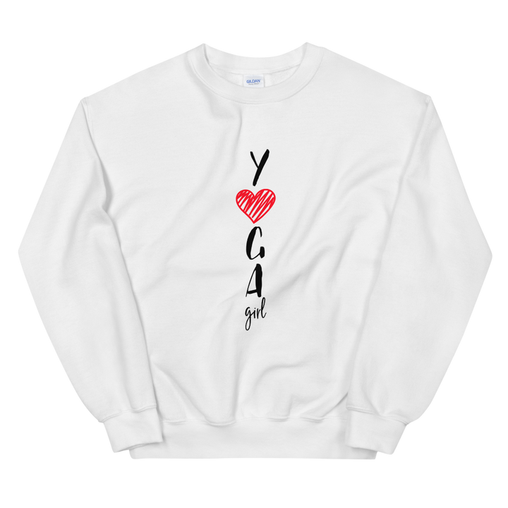 Unisex Heavy Blend Crewneck Sweatshirt (Yoga Girl - red heart)