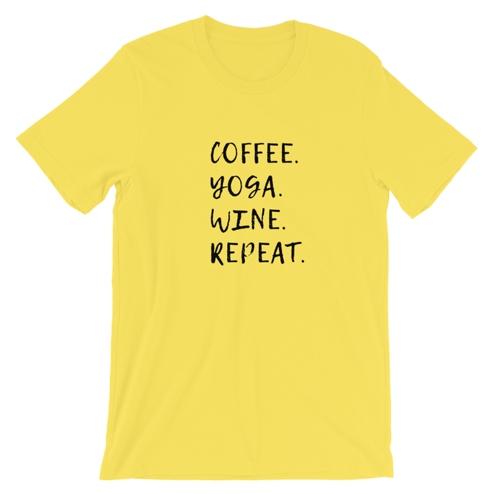 Short-Sleeve Unisex T-Shirt (Coffee, Yoga, Wine, Repeat)