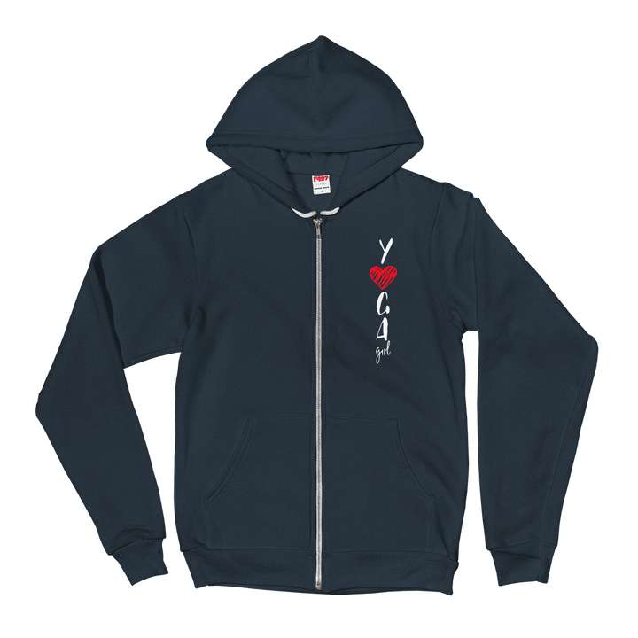 Zippered Hoodie Sweatshirt (YOGA Girl - red heart/printed design on FRONT and BACK)