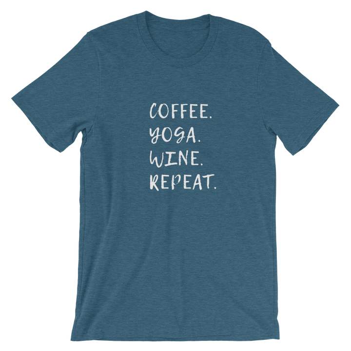 Short-Sleeve Unisex T-Shirt (Coffee, Yoga, Wine, Repeat)