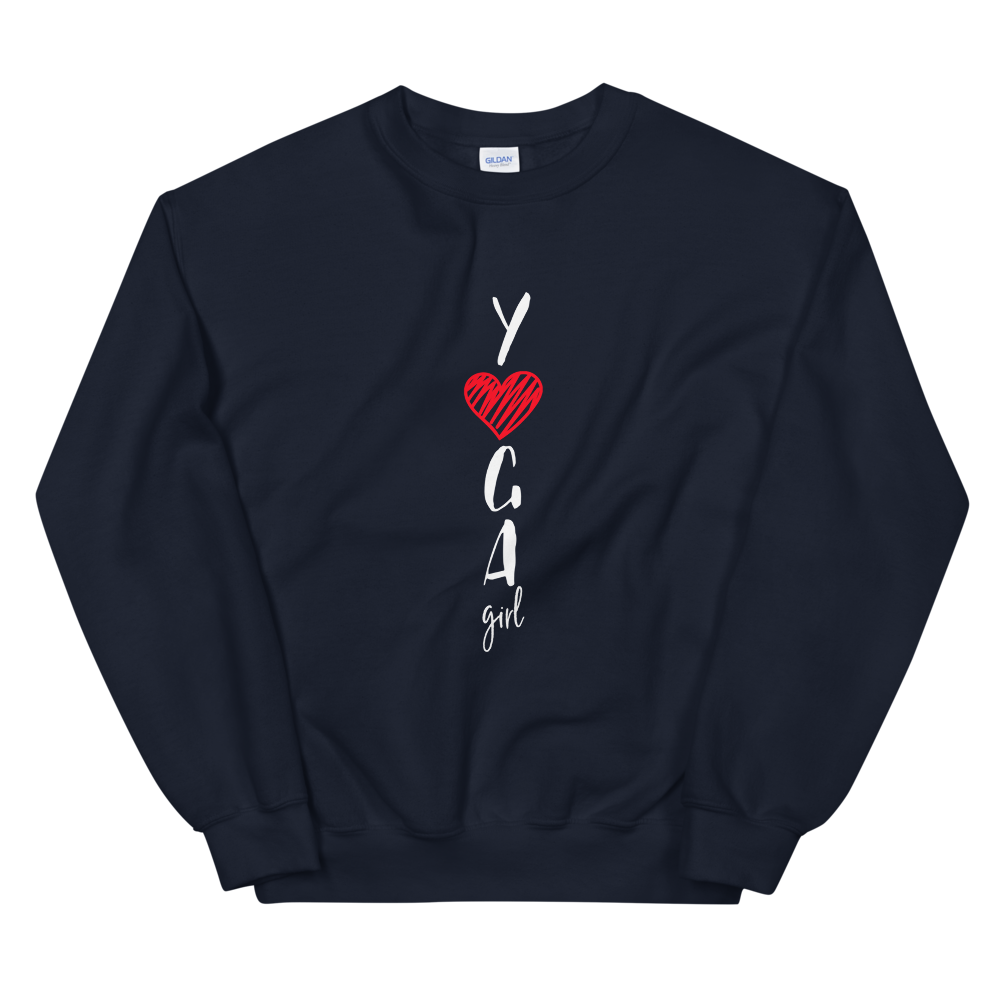 Unisex Heavy Blend Crewneck Sweatshirt (Yoga Girl - red heart)