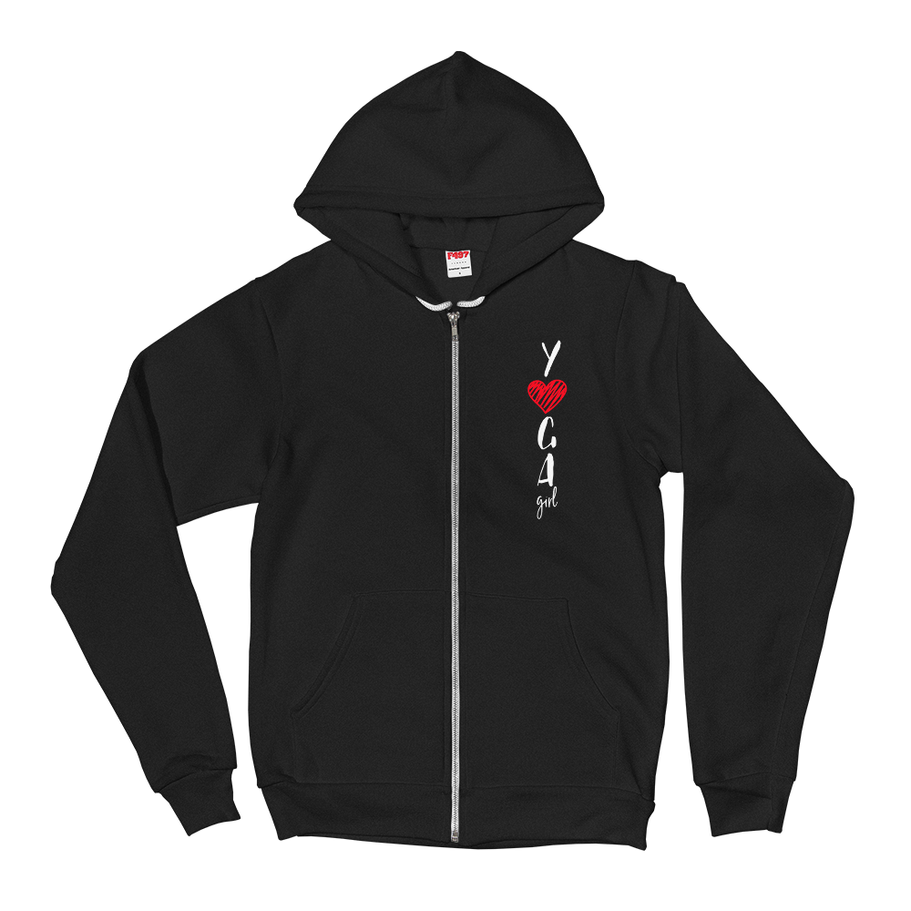 Zippered Hoodie Sweatshirt (YOGA Girl - red heart/printed design on FRONT and BACK)