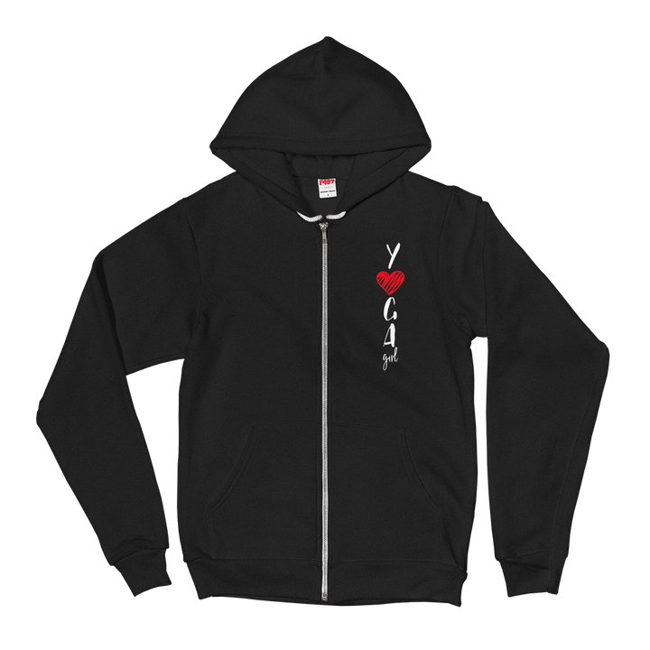 Zippered Hoodie Sweatshirt (YOGA Girl - red heart/printed design on FRONT and BACK)