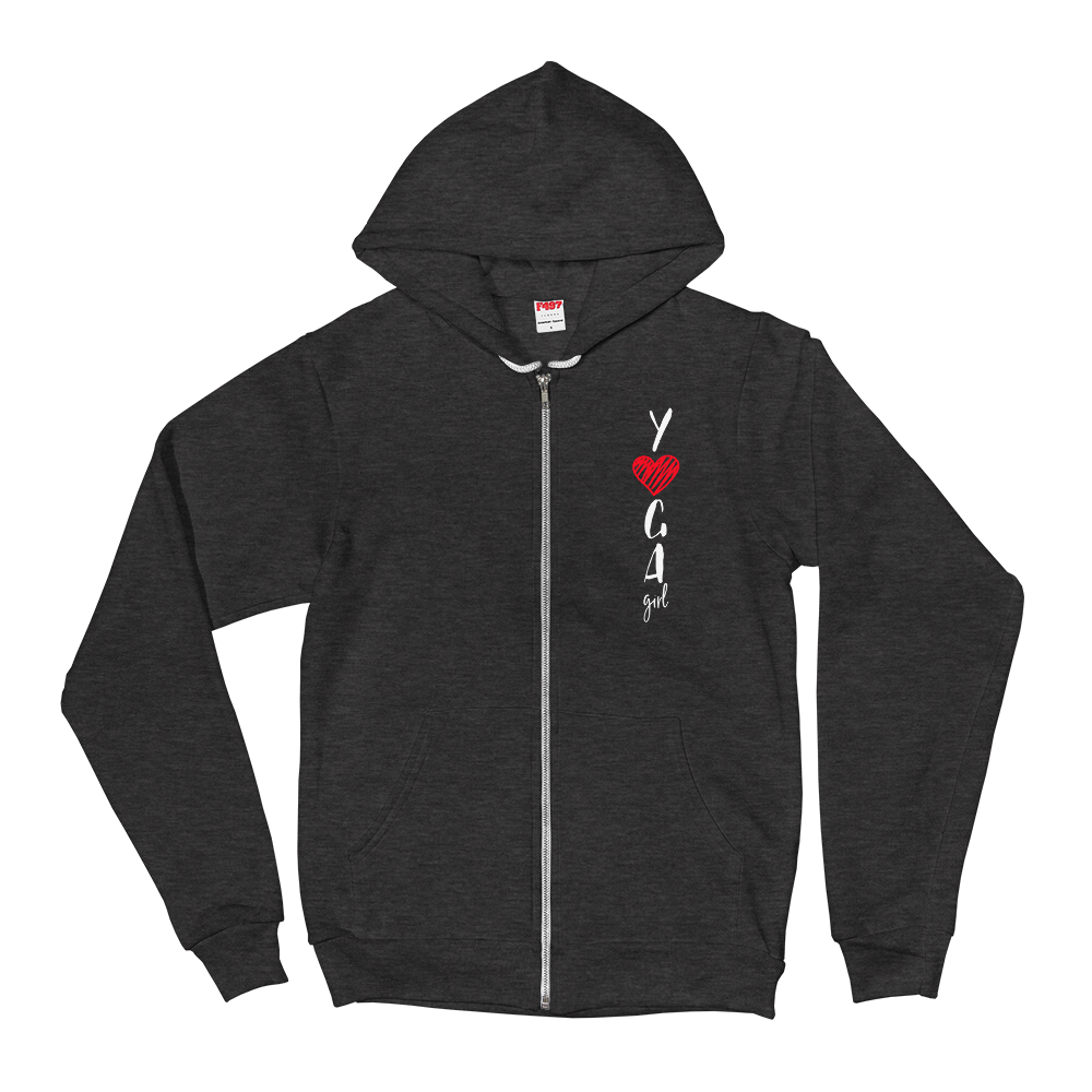 Zippered Hoodie Sweatshirt (YOGA Girl - red heart/printed design on FRONT and BACK)