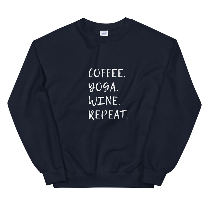 Unisex Heavy Blend Crewneck Sweatshirt (Coffee, Yoga, Wine, Repeat)