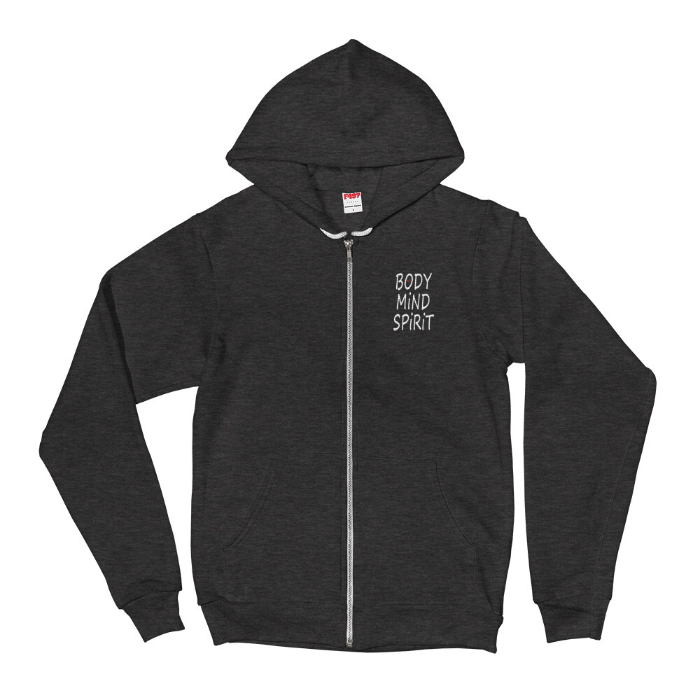 Zippered Hoodie Sweatshirt (Body/Mind/Spirit - embroidered design)