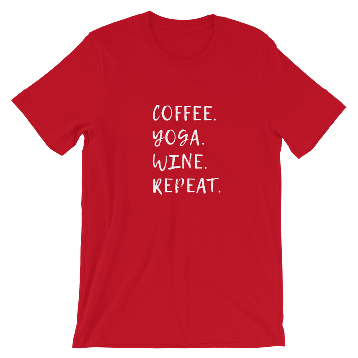 Short-Sleeve Unisex T-Shirt (Coffee, Yoga, Wine, Repeat)