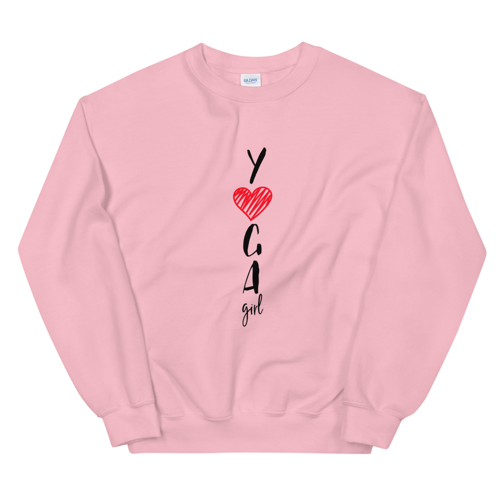 Unisex Heavy Blend Crewneck Sweatshirt (Yoga Girl - red heart)