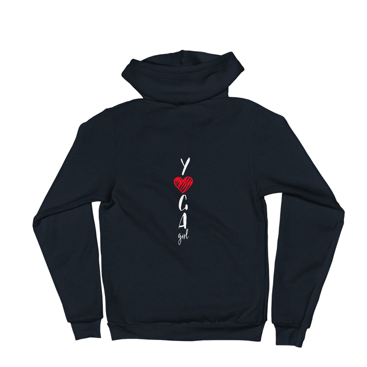 Zippered Hoodie Sweatshirt (YOGA Girl - red heart/printed design on FRONT and BACK)