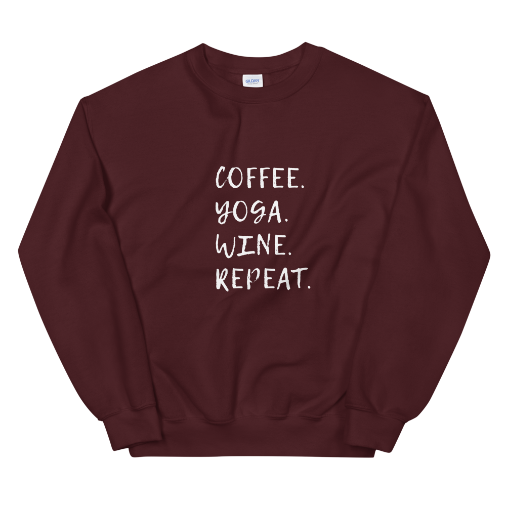 Unisex Heavy Blend Crewneck Sweatshirt (Coffee, Yoga, Wine, Repeat)