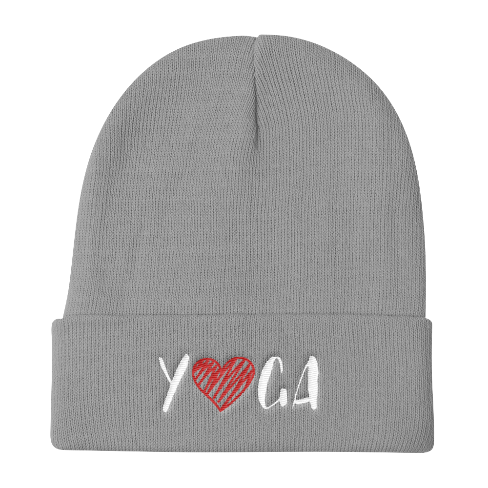 Knit Beanie (YOGA - embroidered design/red heart)