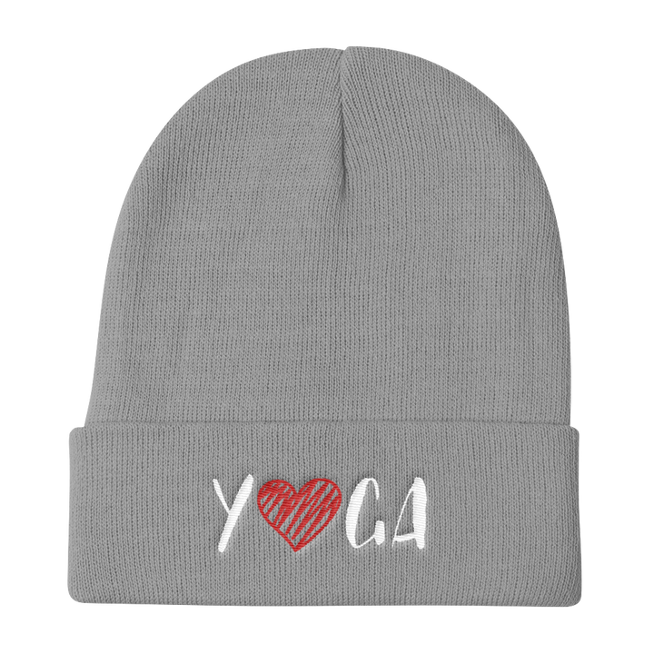 Knit Beanie (YOGA - embroidered design/red heart)