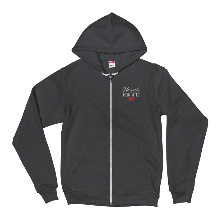 Zippered Hoodie Sweatshirt (Heavily Meditated - red heart/embroidered design)