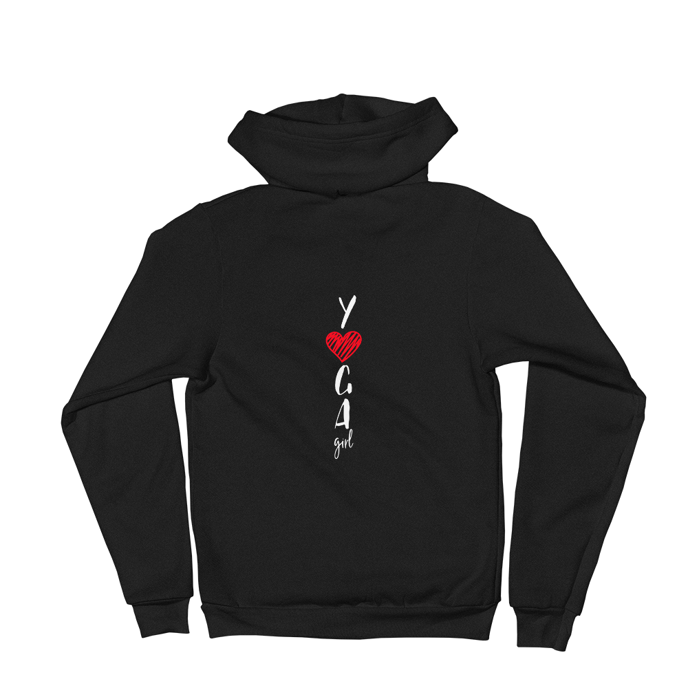 Zippered Hoodie Sweatshirt (YOGA Girl - red heart/printed design on FRONT and BACK)